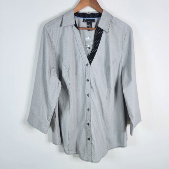 Lane Bryant Black White Striped 3/4 Sleeve Button Up Blouse Size 22 Business - Picture 1 of 10
